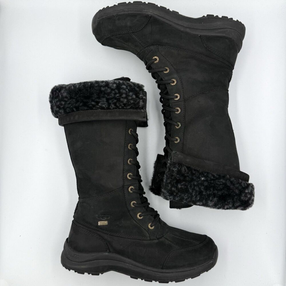 UGG Adirondack Tall III Women’s 7 Black Waterproof Leather Shearling Boots